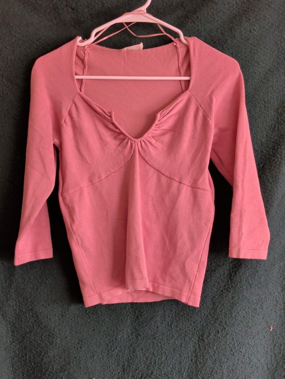 Women's Pink Gathered V-Neck Long Sleeve Top